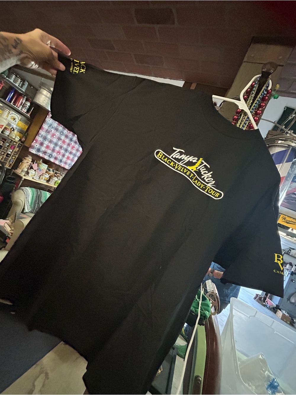 Hanes Black Short-Sleeve Graphic Tee with Yellow Accent